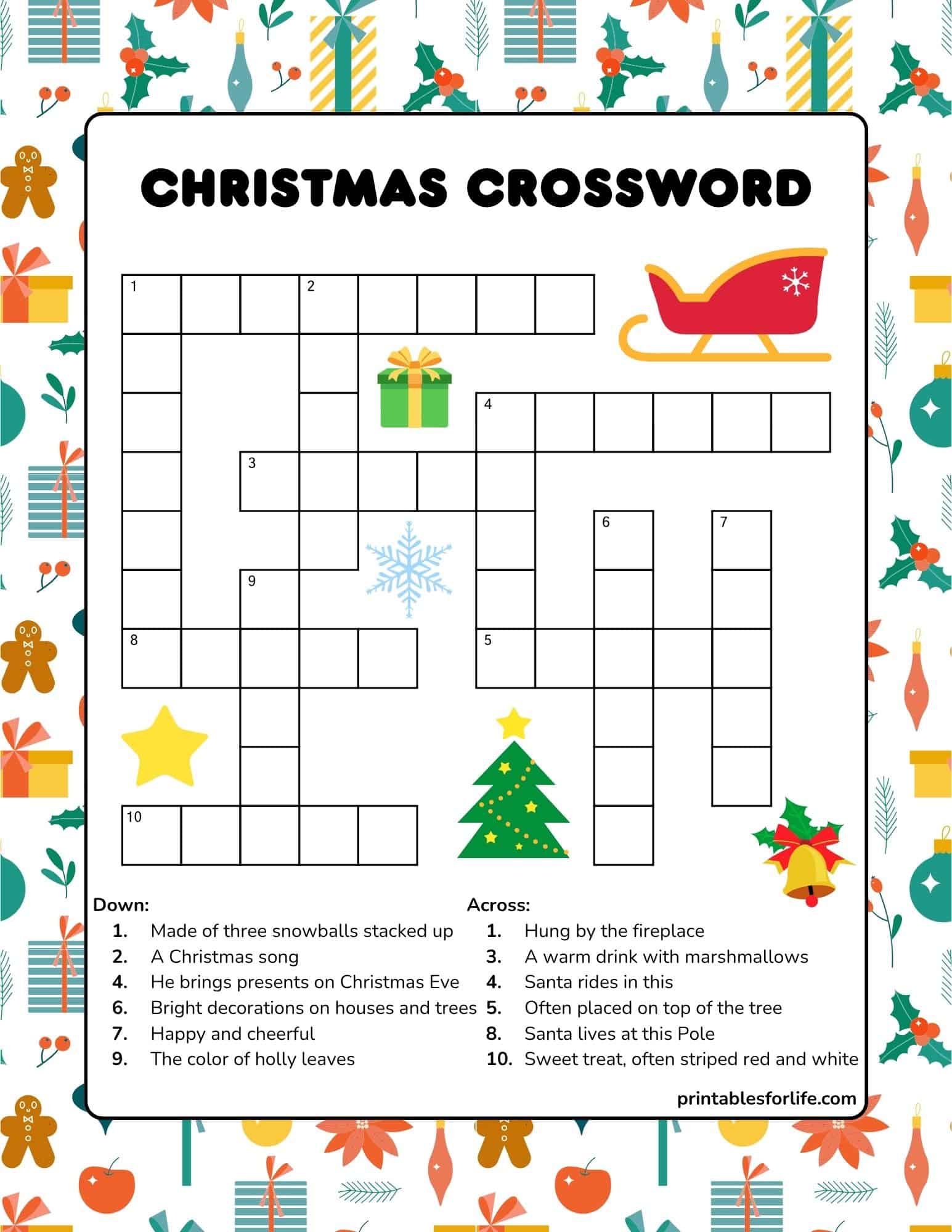 free printable christmas crossword puzzle for kids